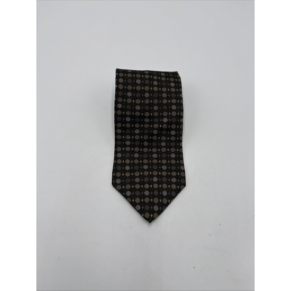 Milano Uomo 100% Imported Silk Tie Made In USA Green W/Brown Dots Classic Length - Picture 5 of 8